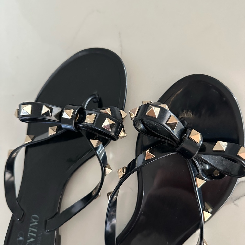 Valentino Black and Gold Studded Sandals
